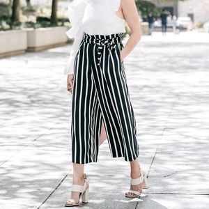 Black & White Striped Paper Bag Pants